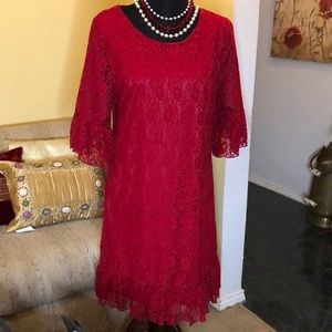 Sassy Bling Red Lace Lined Dress - Medium